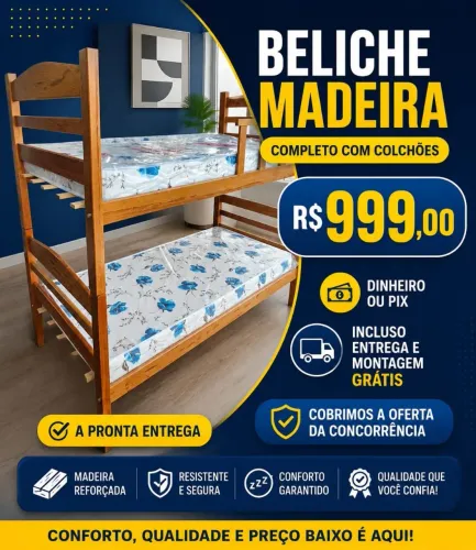 Beliche Madeira + 2 Colchões Novos a Pronta Entrega