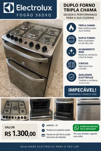 Fogão Electrolux 56DXQ Inox - Duplo Forno (elétrico e a gás) + Tripla Chama