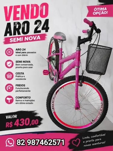 Bicicleta Aro 24 Semi Nova. Aceita cartão Crédito...