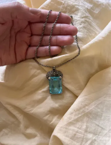 Colar vintage art déco de prata 935 com pedra aquamarine