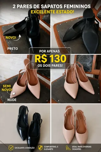 Scarpins Slingback (Preto + Nude) - Tam [37] | Seminovo / NOVO! KIT 2 PARES