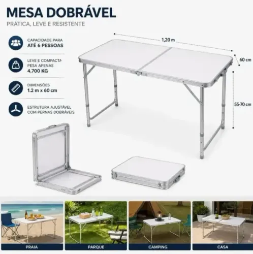 Mesa Dobrável Vira Maleta 120x60cm