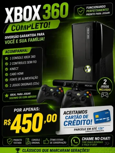 Xobx 360, 02 Controle, 02 cds jogos, Kinect  vem completo Original.  