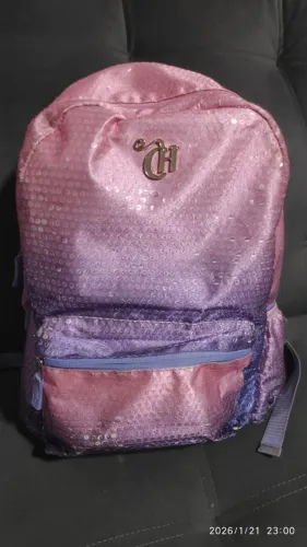 Kit mochila de costas e lancheira escolar Capricho com lantejoulas