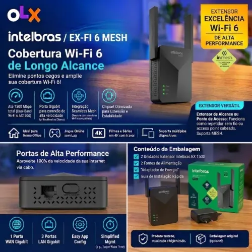 EXTENSOR INTELBRAS EX 1500 ? WI-FI 6 MESH AX1500