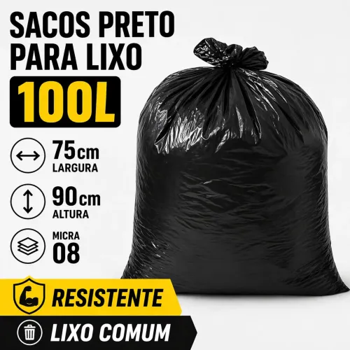 Kit 100 Sacos Para Lixo 100l (Resistente mc 0,08)