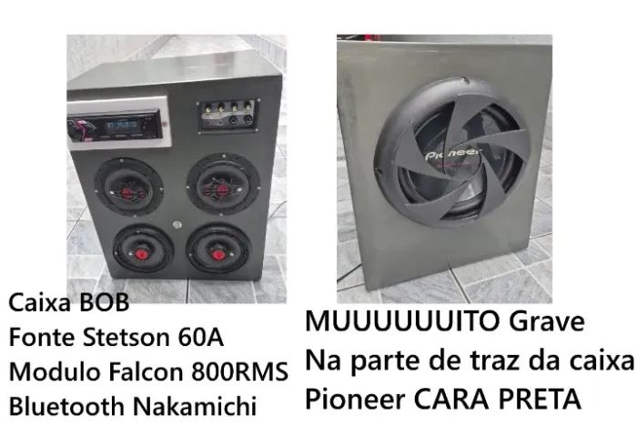 Super caixa Bob tudo NOVO Modulo Falcon 800rms Fonte Stetsom 60Ah pioneer Cara Preta Karao