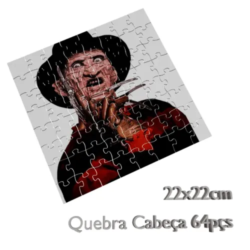 Kit Quebra Cabeça infantil 64 Peças Freddy Krueger Pesadelo Tamanho 22x22cm em MDF