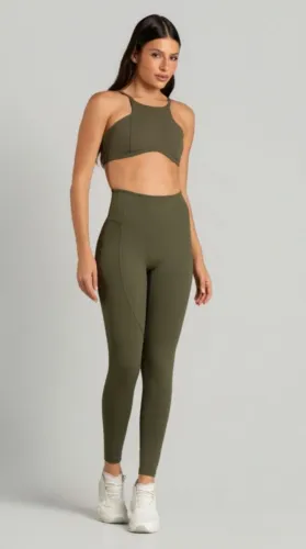 Calça Legging sem gancho e sem cós aparente na frente (verde militar)
