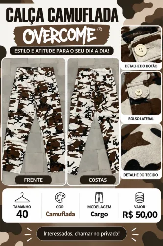 Calça cargo camuflada tamanho 40