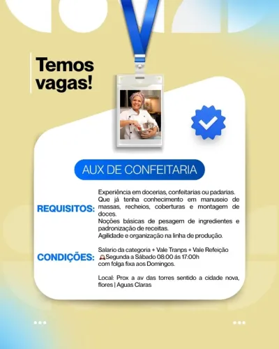 Auxiliar de confeitaria, com experiência