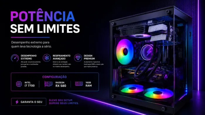 PC Gamer Intel i7 + RX 580 + 16GB RAM + Water cooler ARGB + SSD ADATA