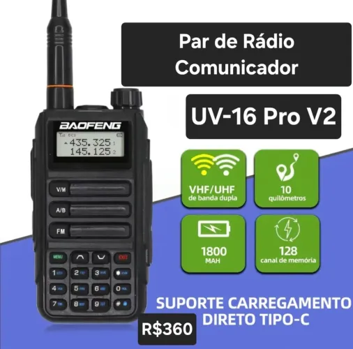 Par Rádio Comunicador Baofeng UV16 Pro V2