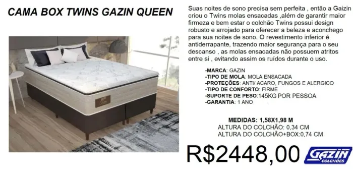 Cama boxa twins gazin queen - frete grátis!