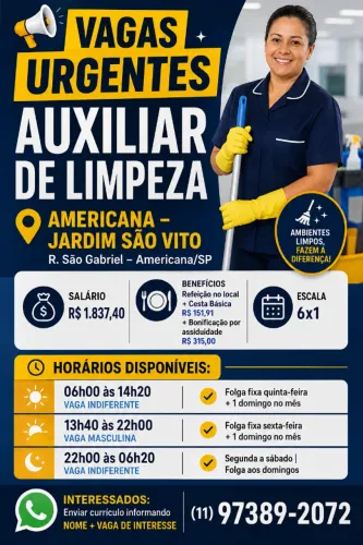 Auxiliar de limpeza ~ Americana interior SP 
