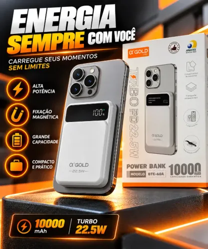 Power Bank 10000mAh turbo Magnético 22.5W PD bateria portátil