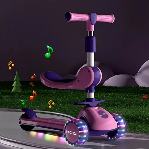 Patinete infantil dobrável 3 em 1 Assento e removível com LED e música suporta até 100 kg