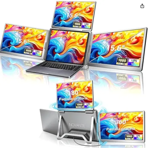 Monitor Triplo Portátil para Notebook 15.6" - Expansor de Telas Triplo com Design 360°, Te