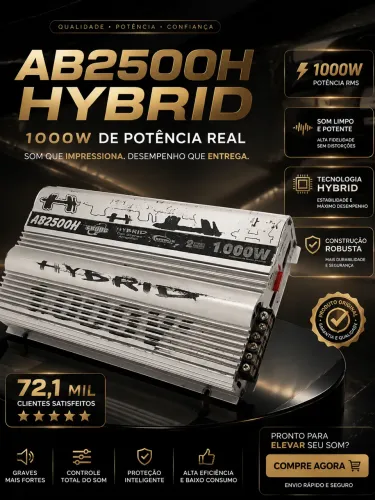 MÓDULO AB2500H HYBRID - POTÊNCIA E QUALIDADE PARA O SEU SOM AUTOMOTIVO