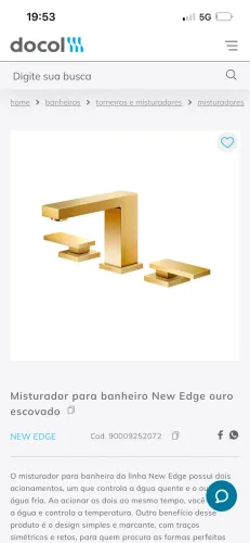 Misturador Docol New Edge Ouro Escovado