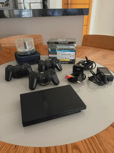PS2 Slim + Controle + Recheado de Jogos