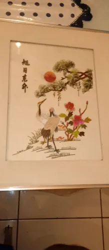 Quadro japonês bordado na seda
