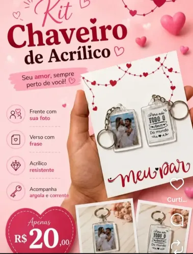 Kit de chaveiro acrílico  dia dos namorados 