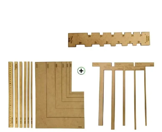Kit Gabaritos e Esquadros MDF para Papelaria Artesanal / Encadernação