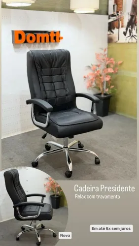 Cadeira Presidente, assento com mola ensacada acolchoada, Sistema Relax com reclinável