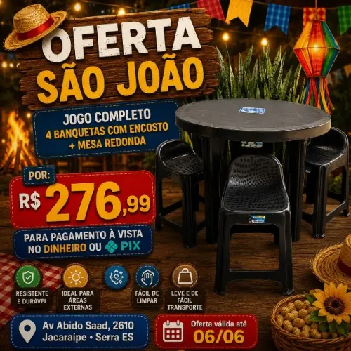 Jogo 4 Banquetas c/Encosto + 1 Mesa Redonda