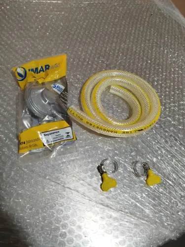 Kit gás de cozinha mangueira com válvula e braçadeira para botijão 13kg