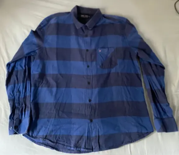 Camisa Xadrez Azul e Preta Adulta - Tamanho 06