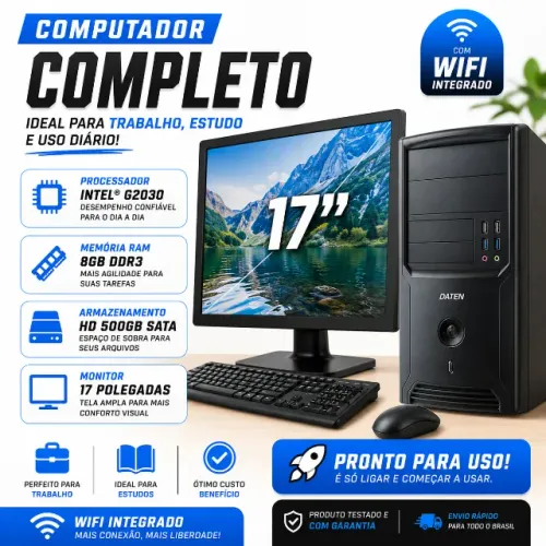 Computador Completo Intel G2030 Com 8gb ram Ddr3 HD 500gb Sata Wifi Trabalho Estudo