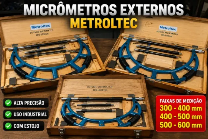 Kit Micrômetros Externos Metroltec Analogico 300-400 / 400-500 / 500-600 mm com Estojo