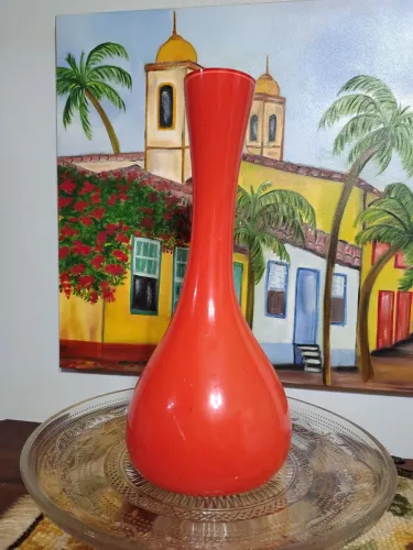 Antigo vaso em vidro forte e pesado-33,5cm altura