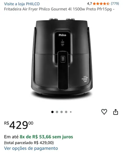 Fritadeira Philco Air Fryer Gourmet Black PFR15P 4L 127V