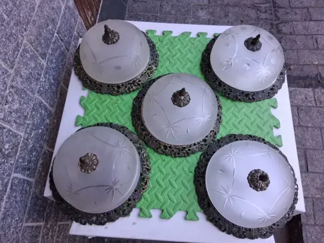 Plafon Antigo Retrô de Sobrepor em Bronze Dourado