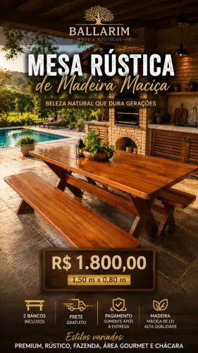 Mesa De Jantar Madeira Maciça De Lei + 2 Bancos | Frete Grátis Região