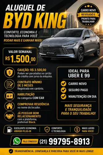 Aluguel Byd King valor R$ 1.500,00