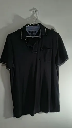Polo Tommy Hilfiger Masculina Preta Custom Fit Tamanho P