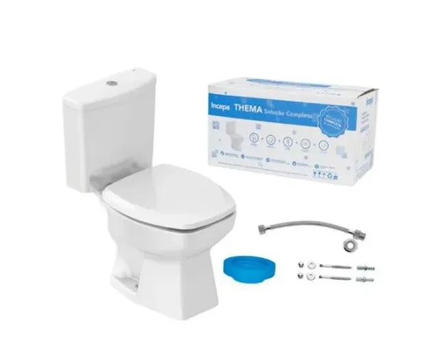 KIT Bacia com Caixa acoplada + assento + kit instalação THEMA INCEPA Branca