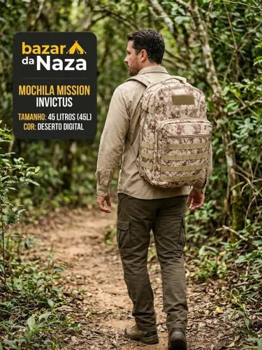 ?Mochila Tática Invictus Mission 45L Camuflada Deserto Digital - Nova