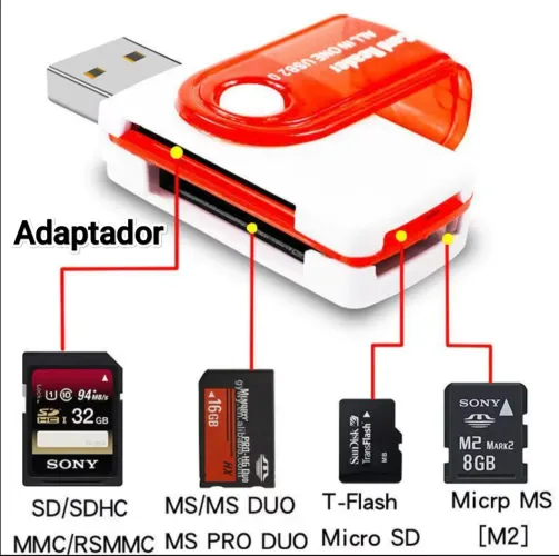 Adaptador de cartão de memória 4 em 1, USB 2.0 micro SD, SD TF, M2 MS, para PC notebook