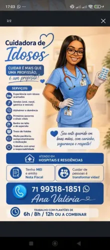 CUIDADORA DISPONÍVEL SÃO JOÃO E SÃO PEDRO