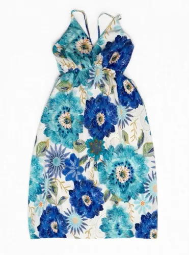 Floral azul - bem estiloso, flores grandes. Fica lindo no corpo.