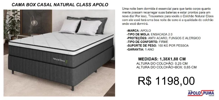 Cama box completa - colchão + box - mola ensacada Apolo - Entrega Gratis