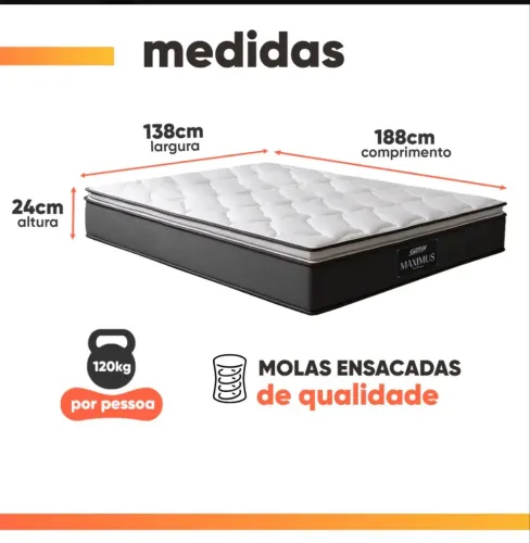 Cama Box Casal Colchão Gazin Molas Ensacadas Pillow Maximus Cinza e Preto 138x188x62cm