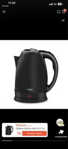Chaleira Elétrica Elgin 2L Preta 1500W - Excelente Estado
