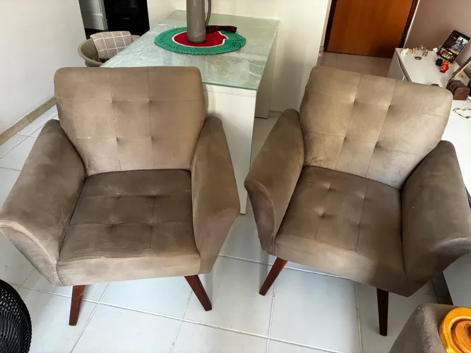 Poltrona Suede Madeira Maciça Conjunto