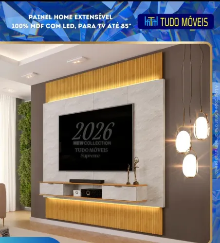 Painel home ripado extensível para TVs até 85 polegadas